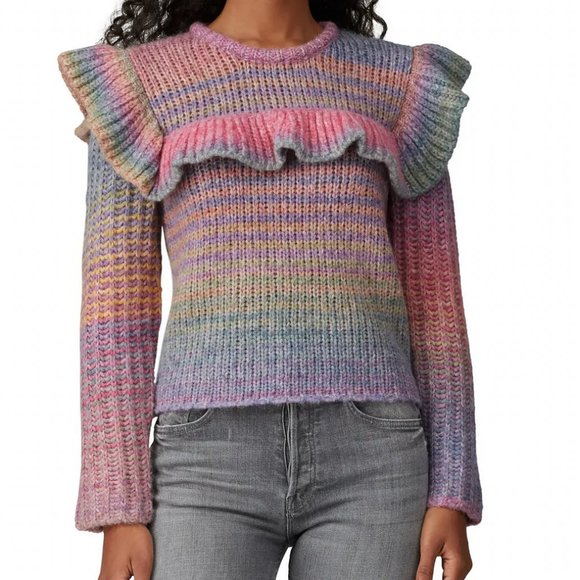 LoveShackFancy Sweaters - LoveShackFancy Yumi Rainbow Ruffle Sweater Pullover